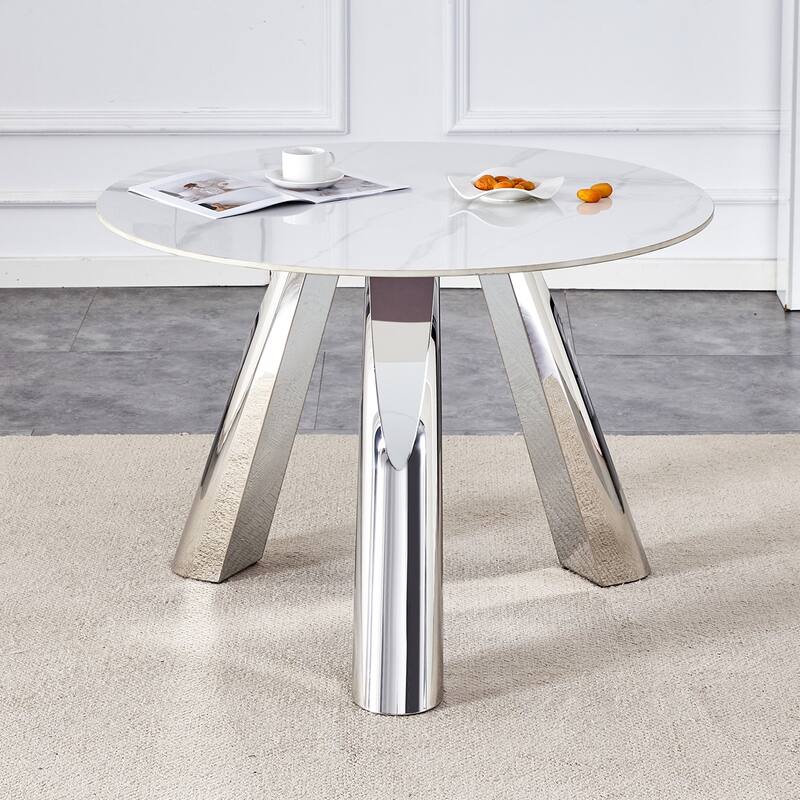 42" Luxury Sintered Stone Table: 0.45" Durable Top + 6" Steel Legs,350lb Capacity, Stain/Heat-Resistant