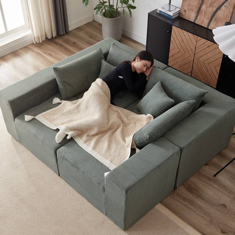 Corduroy Upholstered 104-Inch L Shaped Sectional Sofa