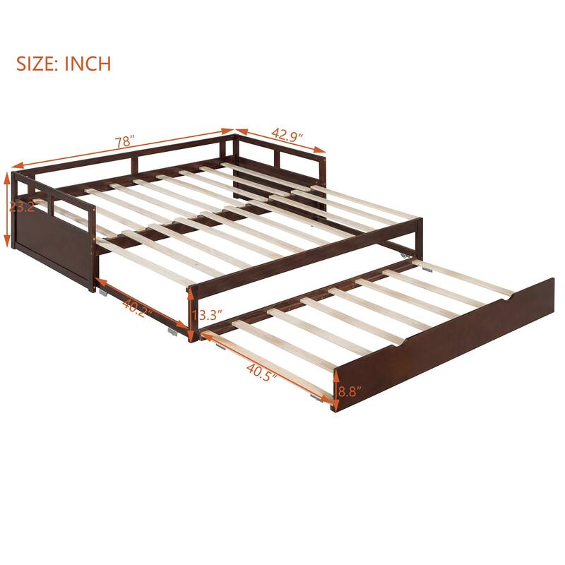 Wooden Daybed with Pull-Out Trundle, Expandable from Twin to King