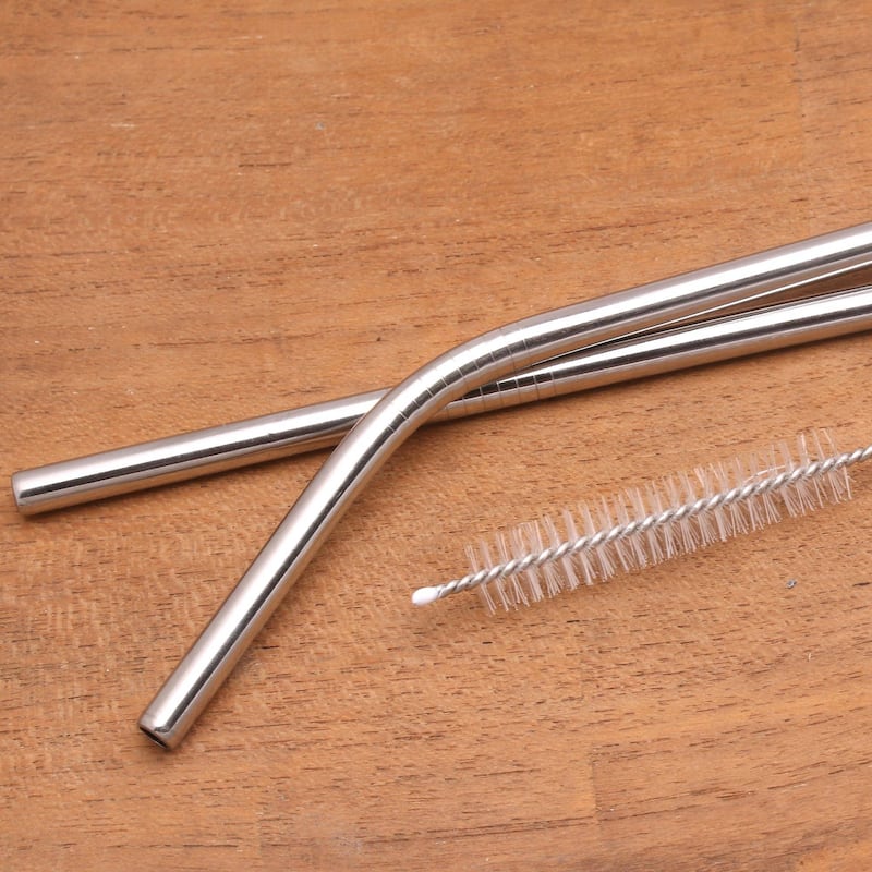 Novica Handmade Hydrate Stainless Steel Straws (Pair)