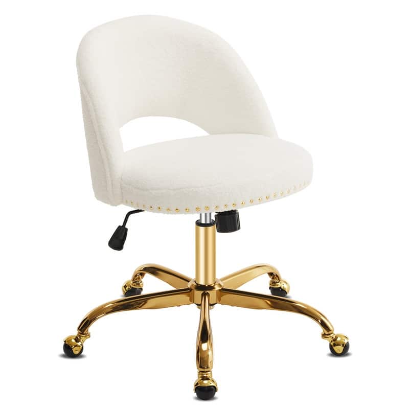 Office Chair Velvet Desk Chair Swivel Armchair Cute Modern Fabric Home Office Desk Chairs with Wheels - Teddy White