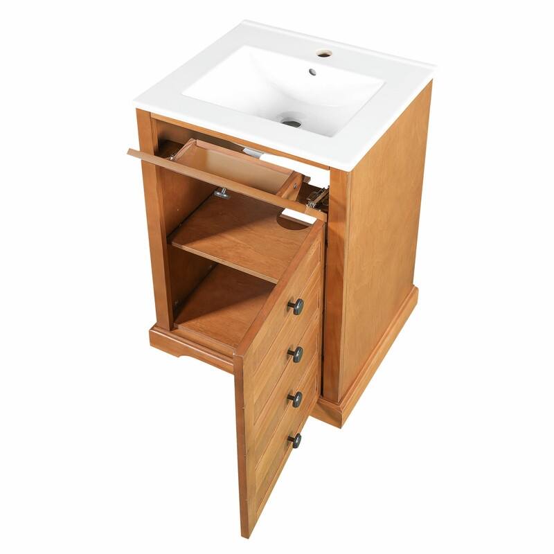 20" Bathroom Vanity with Integrated Ceramic Sink, Cabinet with Soft-Close Door and Solid Wood Bottom Frame