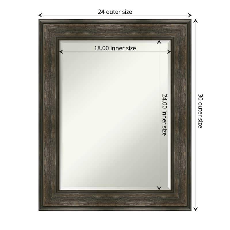 Beveled Bathroom Wall Mirror - Rail Rustic Char Frame - Rail Rustic Char - Outer Size: 24 x 30 in