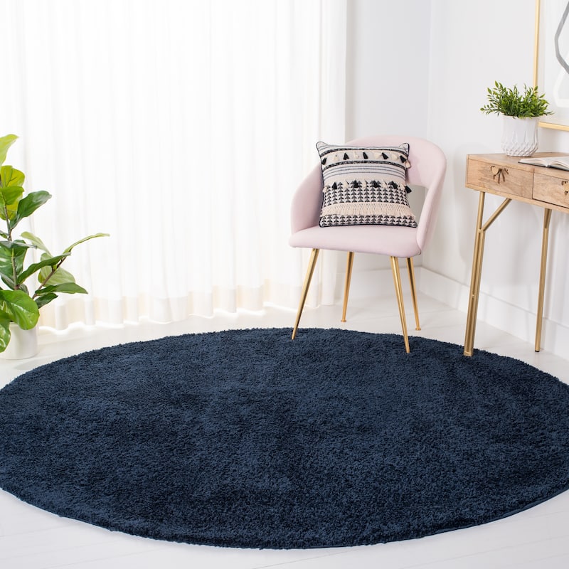 SAFAVIEH August Shag Severina Solid 1.25-inch Thick Rug - 5' Round - Navy