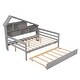 preview thumbnail 9 of 11, Roof Design Storage Platform Bed Full Size Daybed with Trundle Bed and Open Storage Shelves, Pine Wood Frame Sofa Bed, Gray