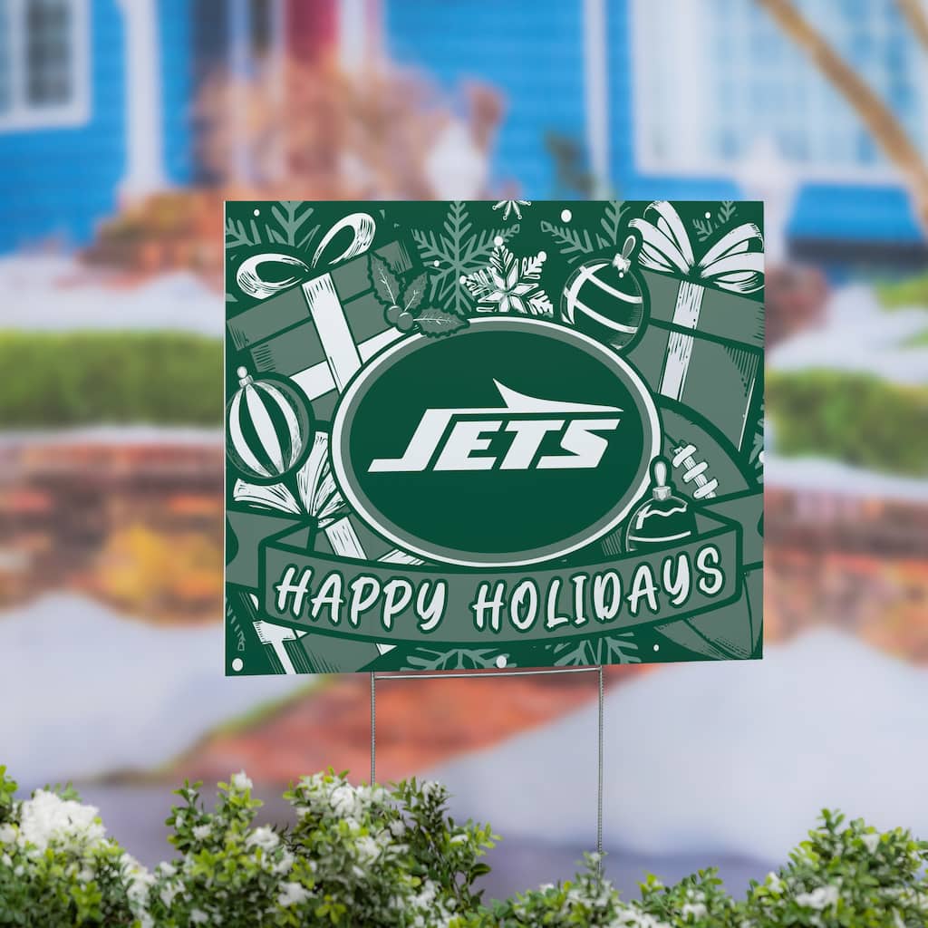 New York Jets Yard Sign, Happy Holidays - 24" x 18"