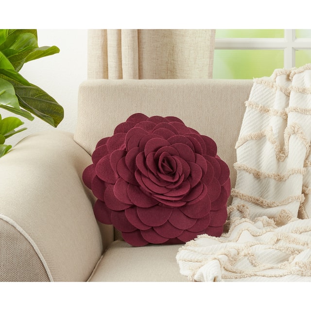 Elegant Textured Colorful Decorative Flower Throw Pillow - Wine - 16"x16
