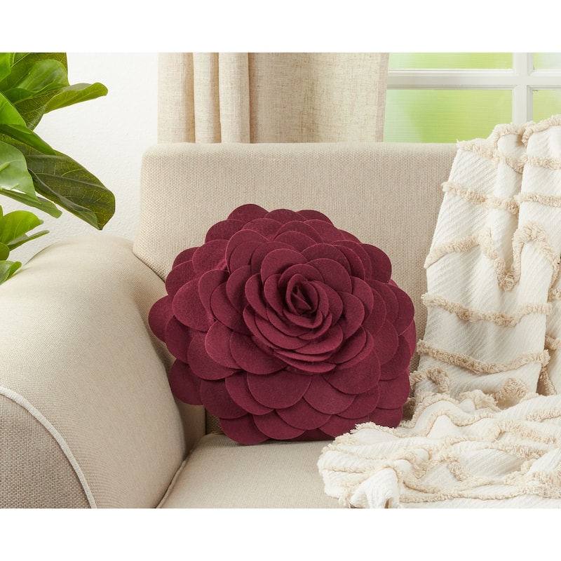 Elegant Textured Colorful Decorative Flower Throw Pillow - 13"x13" - Wine
