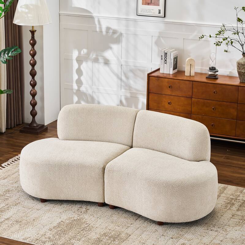 Christopher Knight Home - Cloud Moderne Upholstered Curved Modular Sectional Sofa Boucle Armless 74-Inch - Beige+Walnut