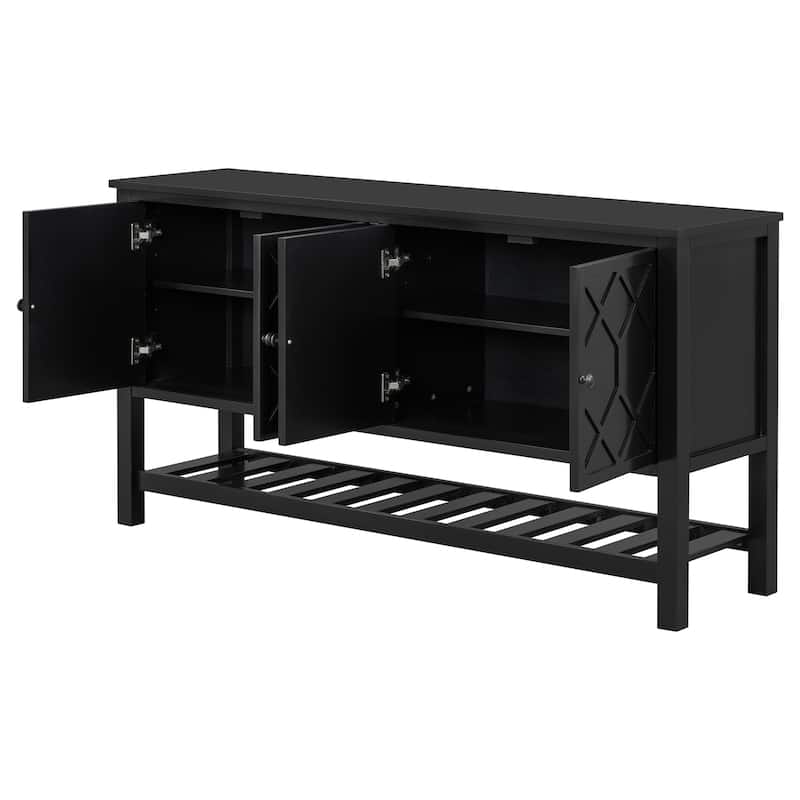 59.8" Storage Console Tables with 4 Doors and Bottom Shelf, Farmhouse Entryway Table Sofa Table with Rubber Wood Legs