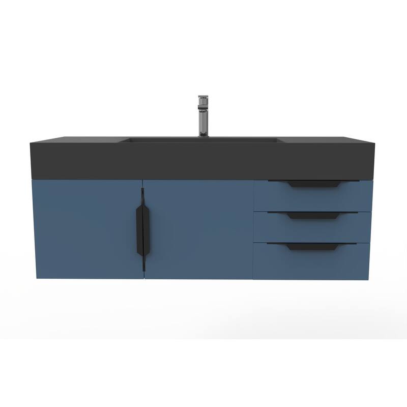 Amazon 48" Wall Mounted Bathroom Vanity Set w/ Black Top