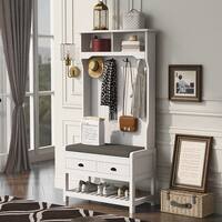 Hall Tree 4 Hooks Hinged Lid Coat Hanger Entryway Bench Storage Bench ...