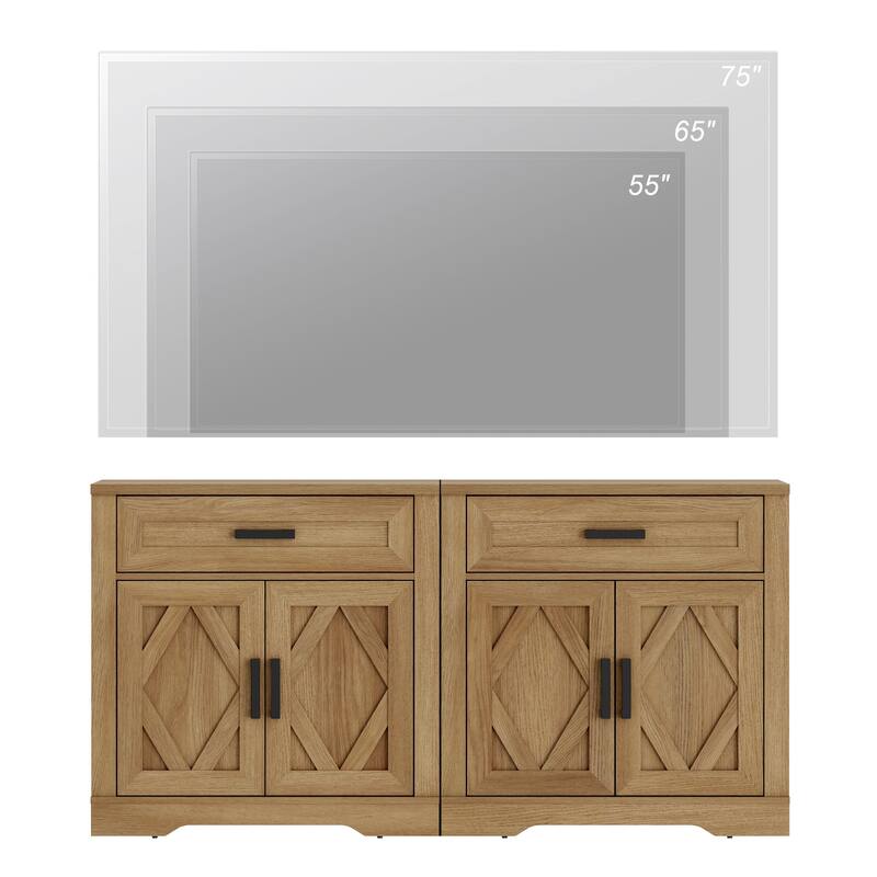 Farmhouse Entertainment Center with Storage Barn Door Cabinet for 50"-130" TVs