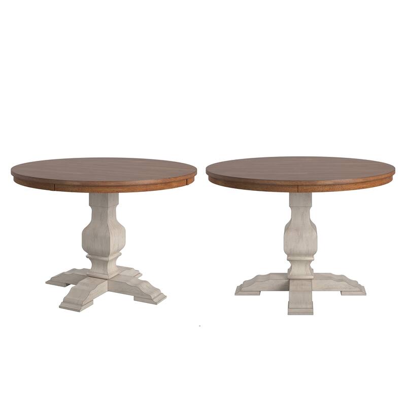 Ronda Two-Tone Round Solid Wood Top Dining Table - Antique White Base