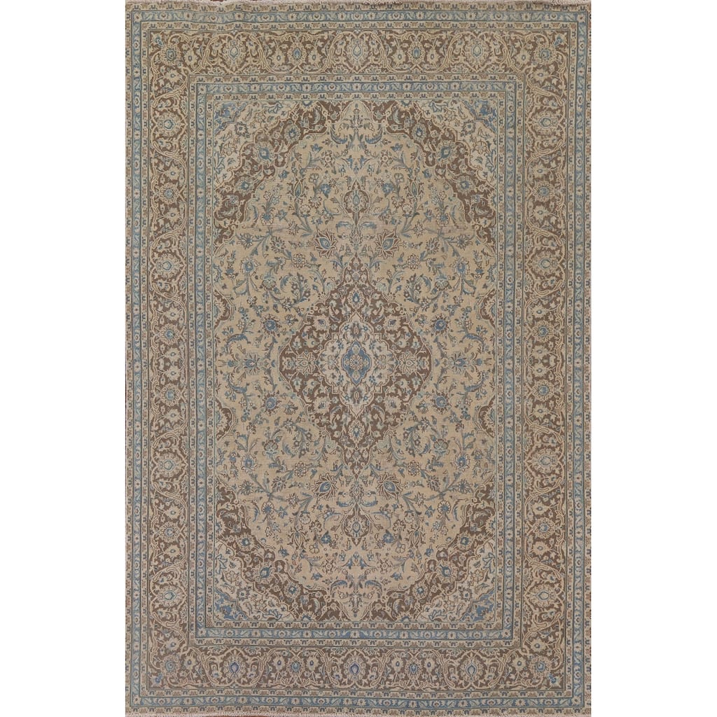 Traditional Kashan Persian Vintage Rug Décor Handmade Wool Carpet - 7'8" x 10'9"