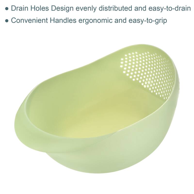 3pcs Rice Cleaning Basket Washing Basket Vegetable Fruit Draining Bowl - Green