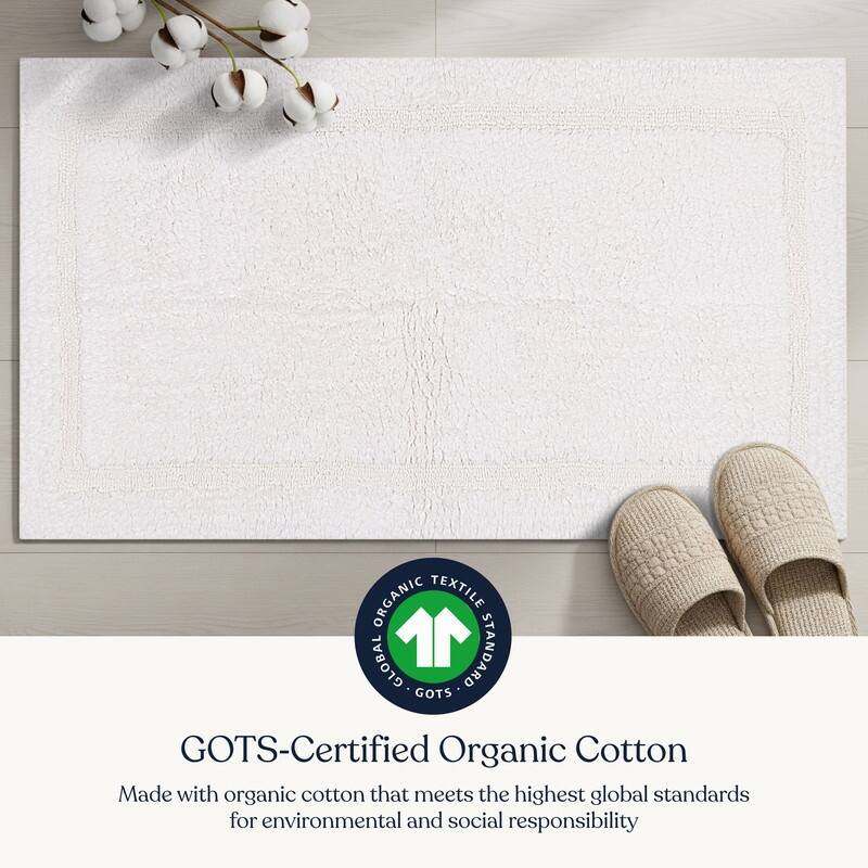 Delara Organic Cotton Reversible Bath Mat, 3000 GSM, GOTS Certified, Ultra-Thick & Super Absorbent, Quick-Drying Bathroom Rug