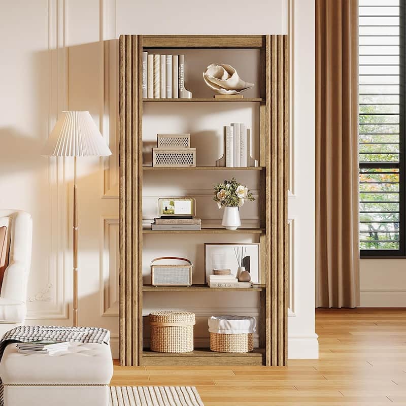 70.8-Inch 5-Tier Open Bookshelf Bookcase Wood Display Storage Shelves