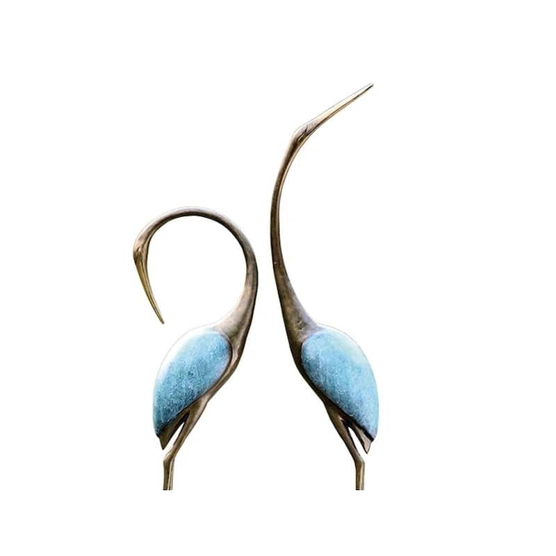 Hand Painted Aluminum Stylized Garden Crane Pair - 36 X 29.5 X 9 inches