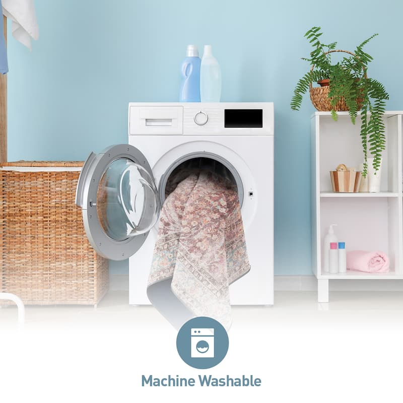 World Rug Gallery Vintage Distressed Bordered Washable Area Rug