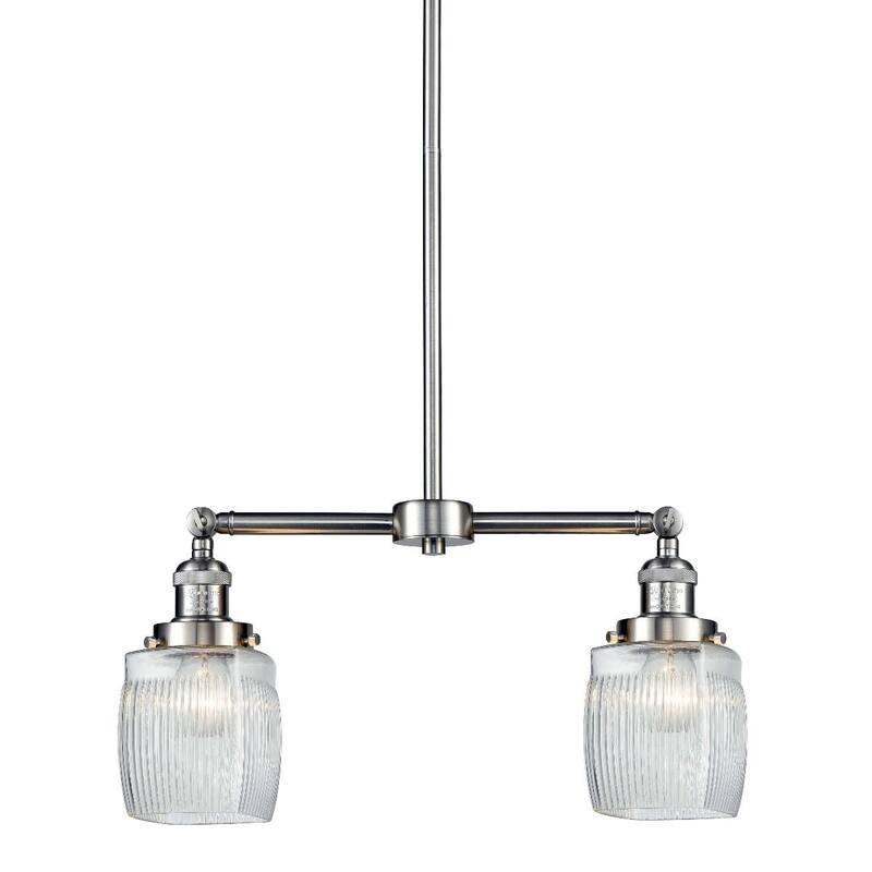 Innovations Lighting Colton 2 Light 22" Wide Linear Chandelier - Brushed Satin Nickel / Thick Clear Halophane