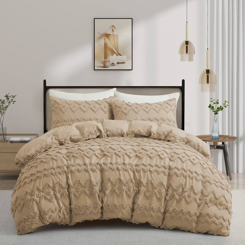 Tufted Clipped Jacquard Geometric Oversized Duvet Cover & Pillowcase Set