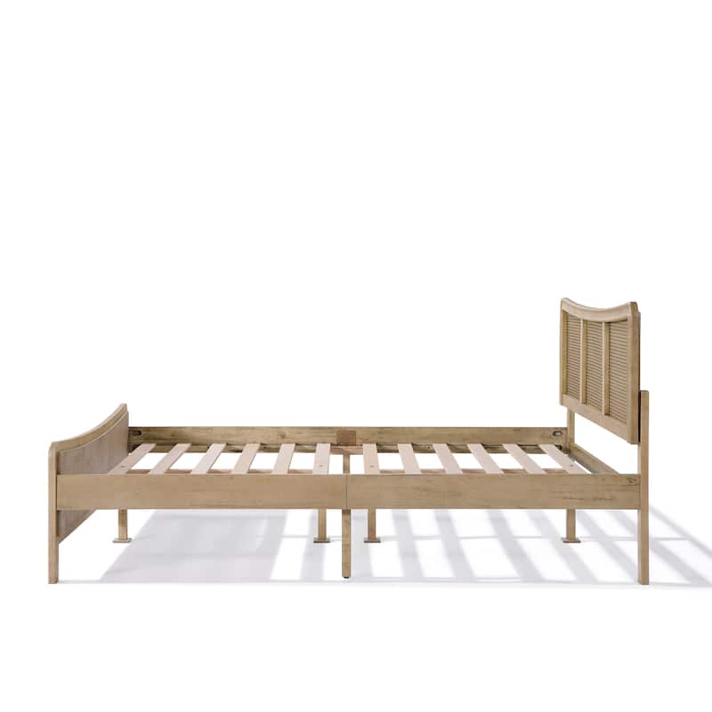 Christopher Knight Home- Celestine Curved Rubberwood Bed Frame with Rattan Headboard