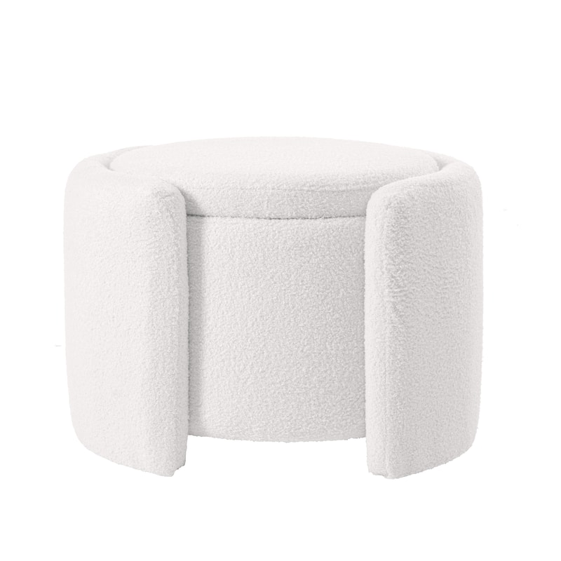 Round Ottoman teddy fleece cushioned footpads living room and bedroom footstool with storage space