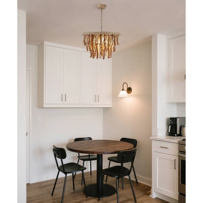 5-Light Boho Tassel Chandelier for Dining Room with Brown Finish