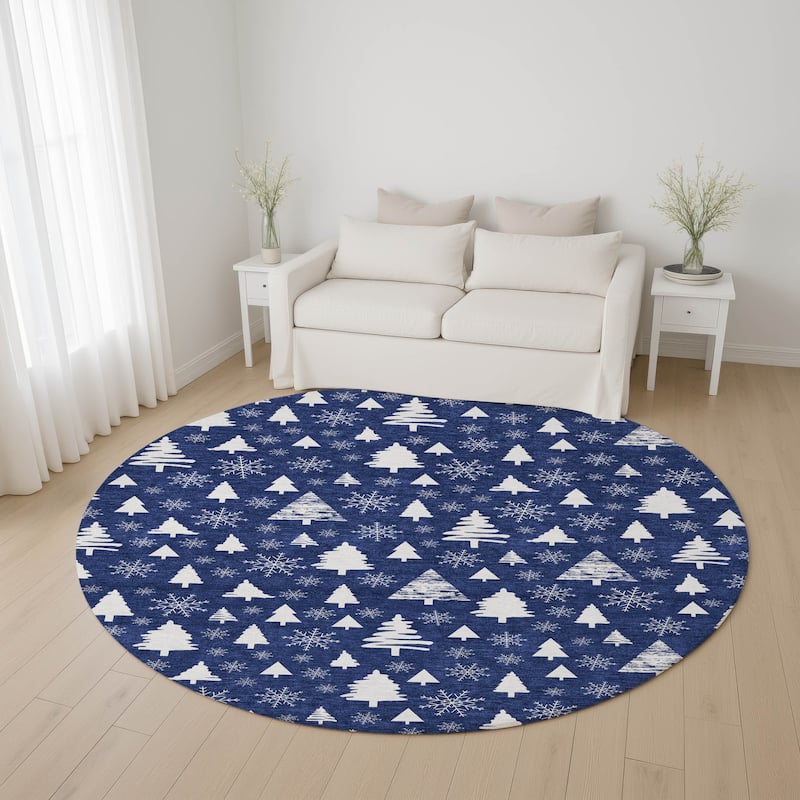 Premium Washable Super Soft Christmas Tree Mayfield Rug - Navy - 8' x 8'