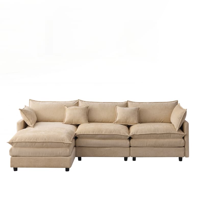 Upholstered Soft Chenille Fabric Sofa,3 Seater with Ottoman L Shape Sofa