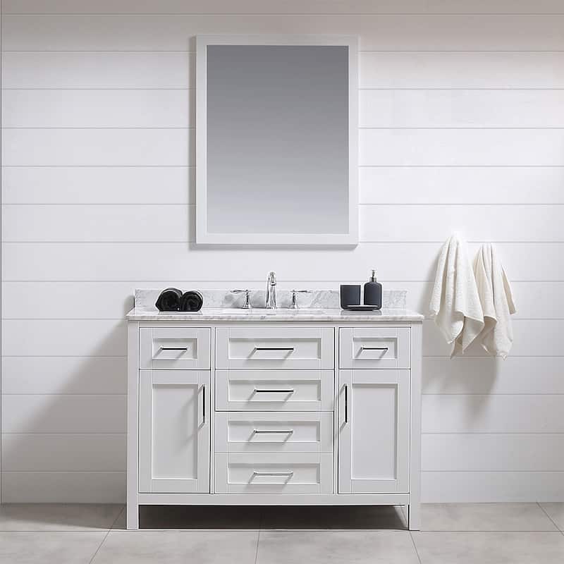 Tahoe 48in Vanity in White with White Carrera Marble Top and Mirror
