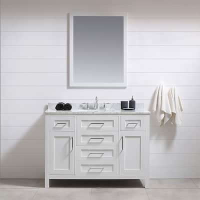 Tahoe 48in Vanity in White with White Carrera Marble Top and Mirror