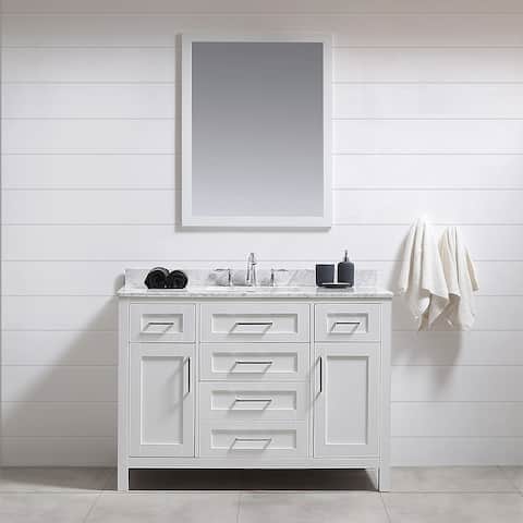 Tahoe 48in Vanity in White with White Carrera Marble Top and Mirror