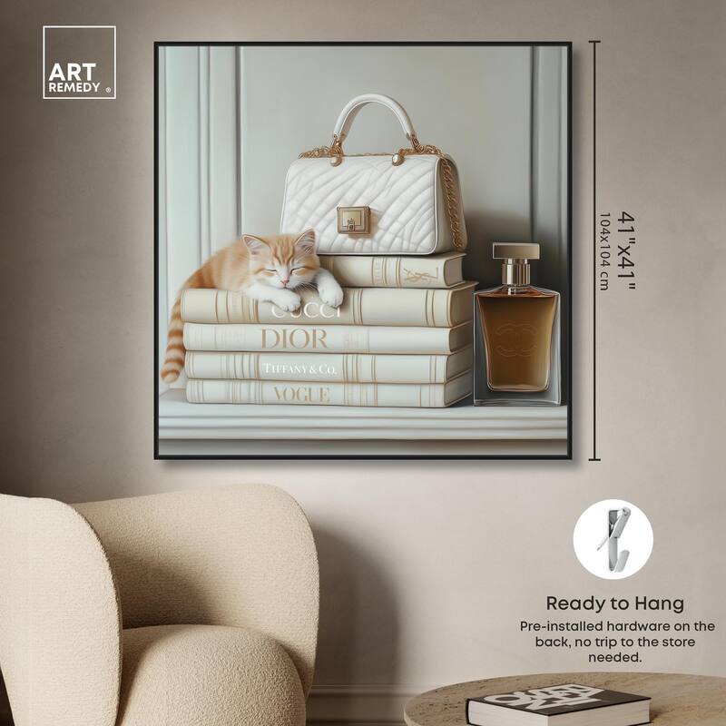 Ivory Books and Kitten Canvas by Art Remedy