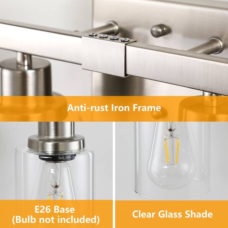 Bathroom Vanity Light With Clear Glass Shades For Vanity Mirror, Bathroom, Or Hallway