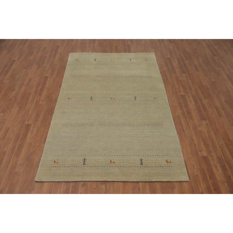 Hand Knotted Oriental 100% Wool Carpet Tribal Animal Pictorial Beige & Ivories Gabbeh Area Rug - 7' 11'' X 4' 11''