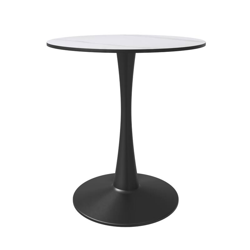 Bristol 27" Round Minimalist Dining Table Sintered Stone Top & Black Iron Pedestal Base for Kitchen & Dining Room