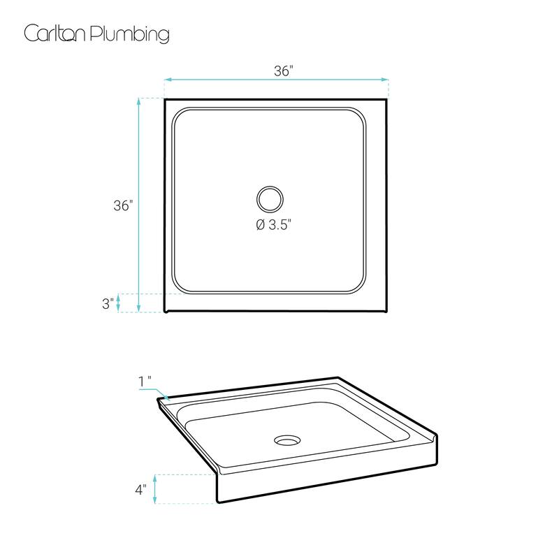 Marquette 36" X 36" Double-Threshold Shower Pan Base With Center Drain In Glossy White - 36 x 36