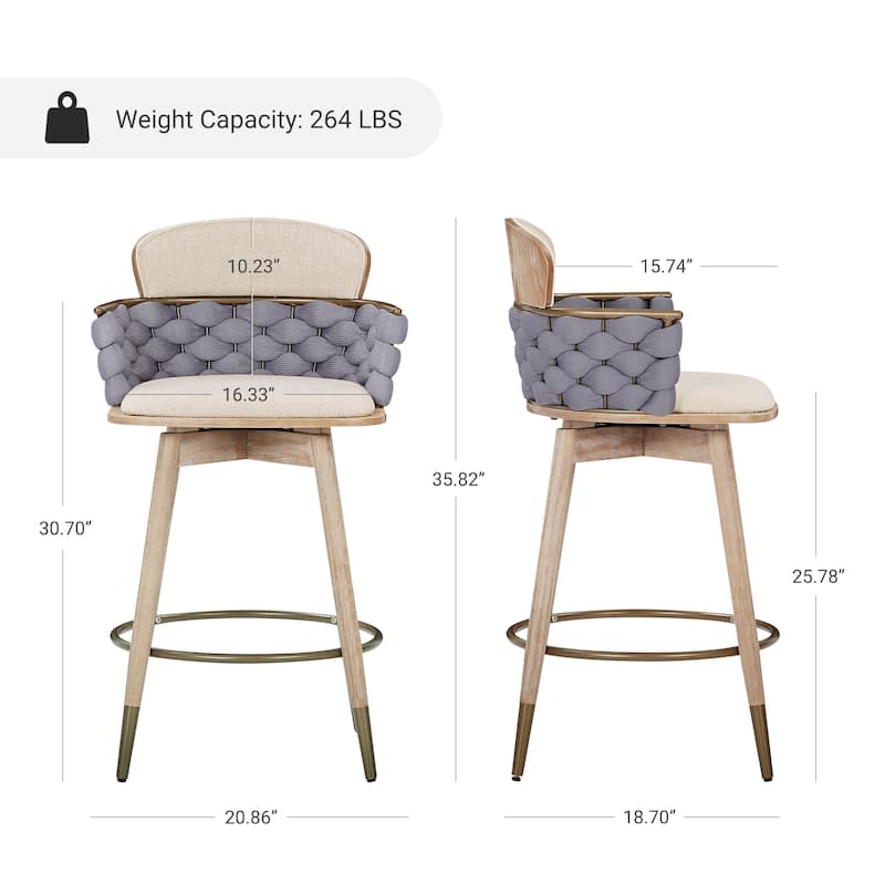 Art Leon Retro Woven and Wood Counter Height Barstool