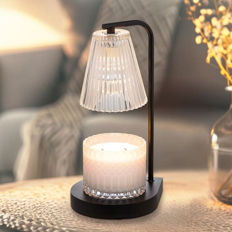 Sheffield Home Glass Candle Warmer Lamp, Flameless Candle and Wax Melter for Long-Lasting Fragrance - Black Ribbed Glass New