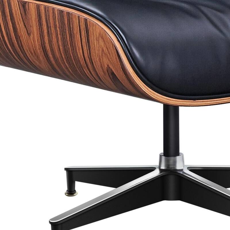 HomeRoots 28" Black and Rosewood Tufted Genuine Leather Lounge Chair With Ottoman - 28.30 in. x 29.00 in. x 20.50 in.