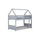 preview thumbnail 11 of 10, Light Gray Twin Over Twin House Bunk Bed with Ladder & Headboards, Rubber Wood Floor Bed Frame with Safety Guardrails for Kids