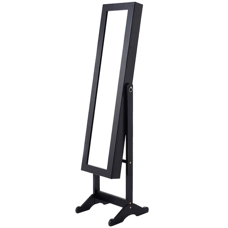 Black Wood Jewelry Storage Cabinet Freestanding Floor Mirror - 13" x 14.5" x 56" (L x W x H)