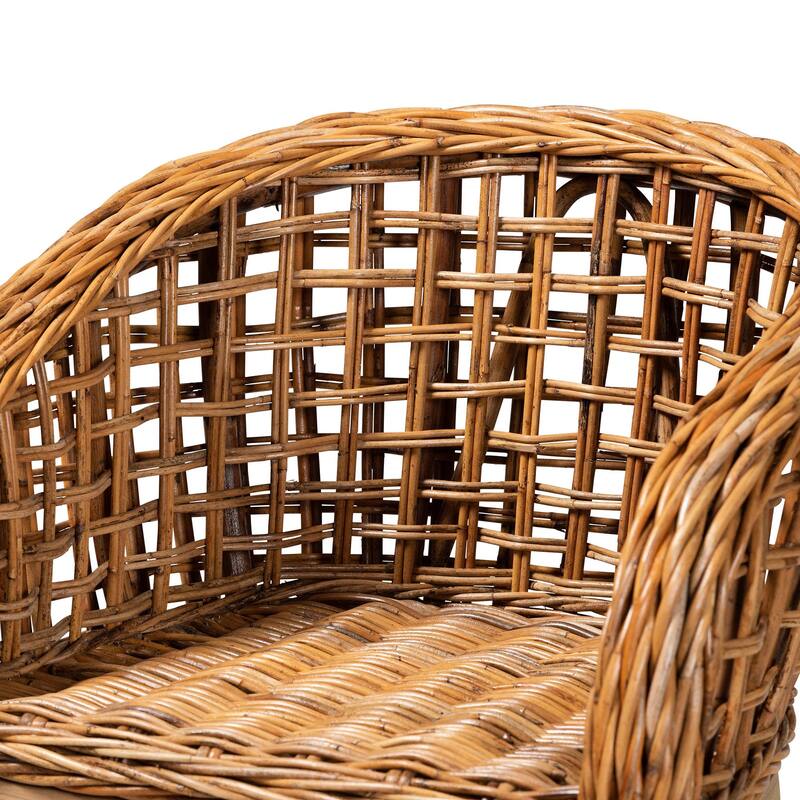 Mario Modern Bohemian Natural Brown Finished Teak Wood and Rattan 2-Piece Chair/ Stool Set
