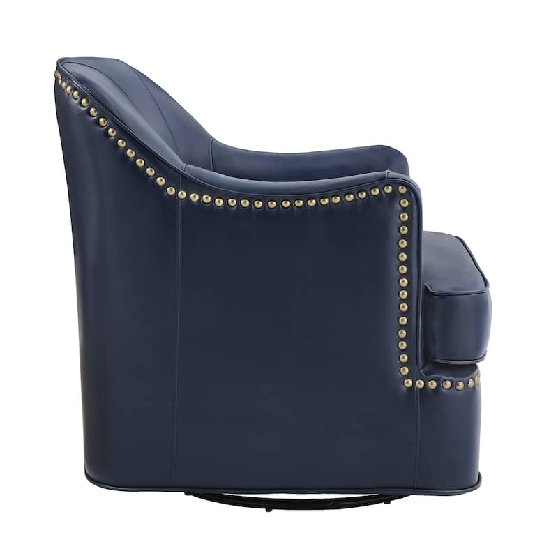 Set of 2 Genuine Leather Swivel Upholstered Accent Barrel Chair with Metal Base for Living Room