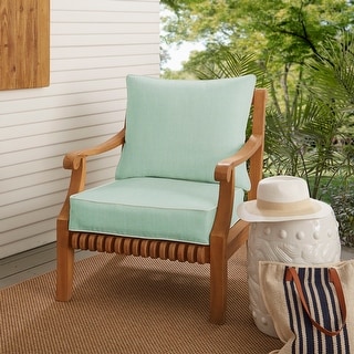 Sunbrella Canvas Spa Green Corded Outdoor Chair Cushion and Pillow