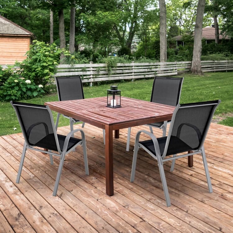 4 Pieces Stackable Patio Dining Chairs Set with Armrest - 29" x 21.5" x 35.5" (L x W x H)