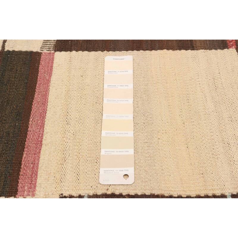 ECARPETGALLERY Flat-Weave Boho Cream, Brown Wool Kilim - 7'3 x 10'4