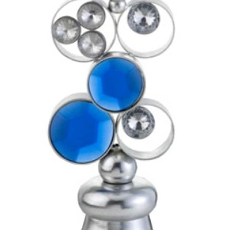 HomeRoots 21" Silver and Blue Faux Crystal Bling Hurricane Candle Holder - 9